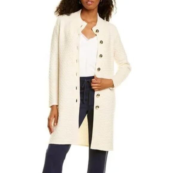 Sail to Sable Honeycomb Wool Cardigan Jacket Duster, Creme Wool Medium - Picture 6 of 6